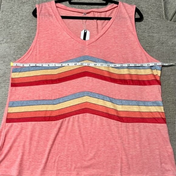 Saukole Women's V-neck Sleeveless Top Rainbow Stripes Pink Plus Size 1XL - Picture 15 of 16